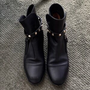 Valentino Black Stud-Trim Leather Ankle Boots